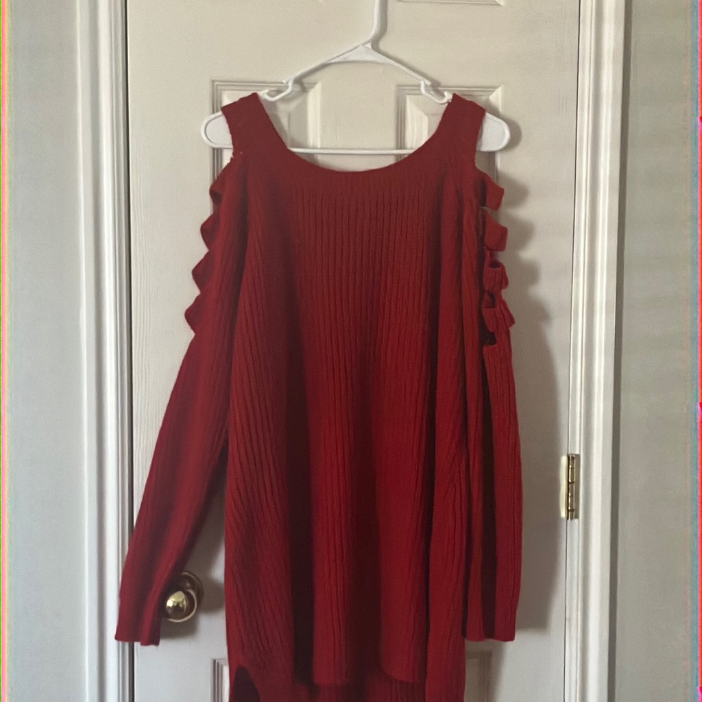 Cozy Red Knitted Sweater-Size 3x Made By “Questions?”